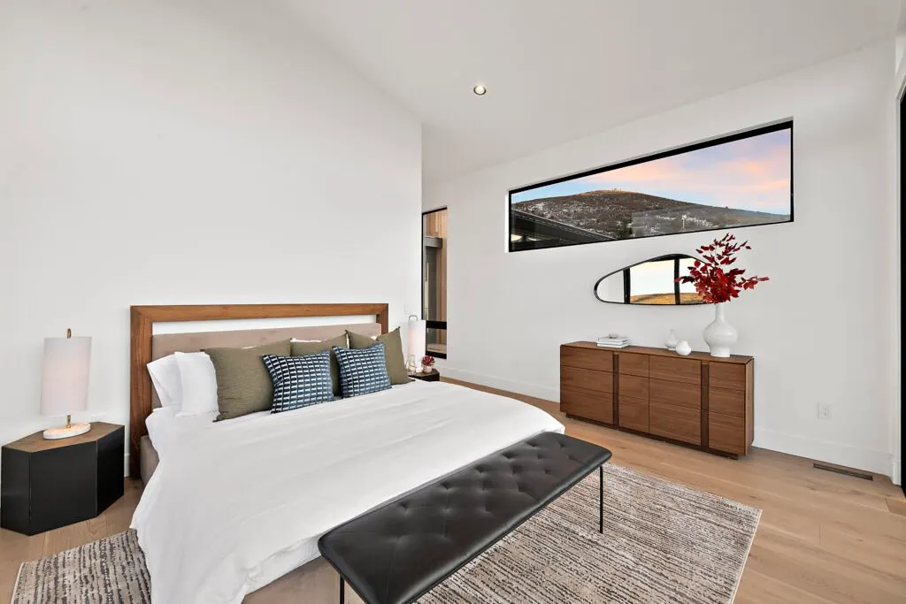 Icon Haus — Icon House Benloch Heber City Bedroom Picture Window Wood Dresser Leather Bench Hillside View  Modern Custom