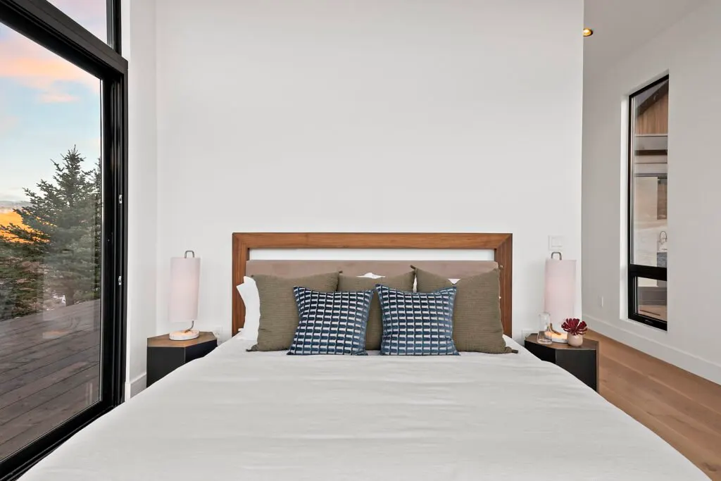 Icon Haus — Icon House Benloch Heber City Bedroom Wood Headboard Modern Nightstands Large Window View  Modern Custom