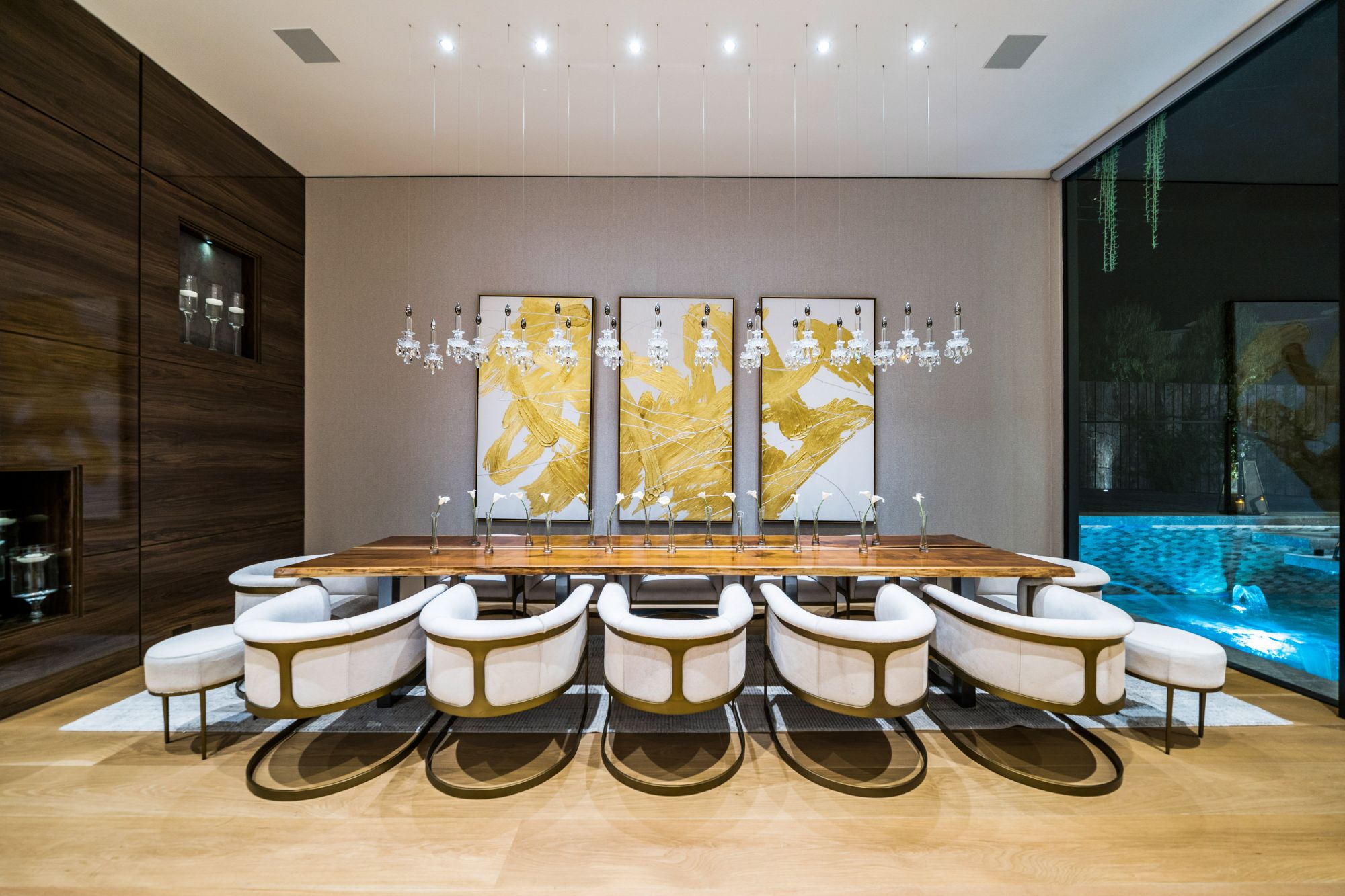 Flicker Estate — dining room under the pendant cluster
