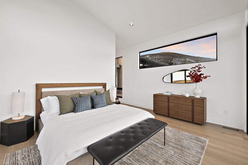 Icon Haus — Icon House Benloch Heber City Bedroom Picture Window Wood Dresser Leather Bench Hillside View  Modern Custom