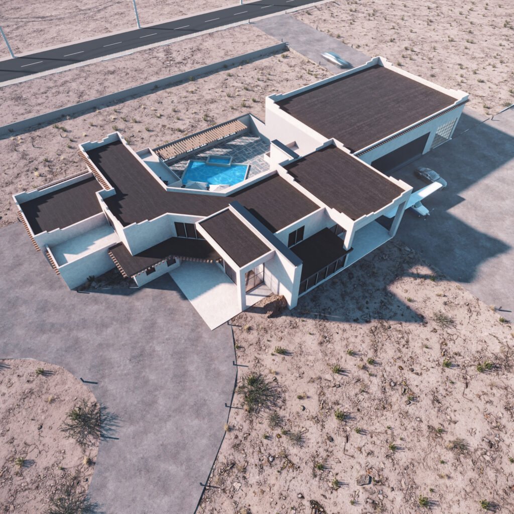 Sky Ranch — exterior rendering, camera angle 3