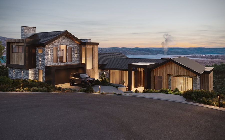 SkyRidge custom mountain home at dusk — Roderick Builders Utah